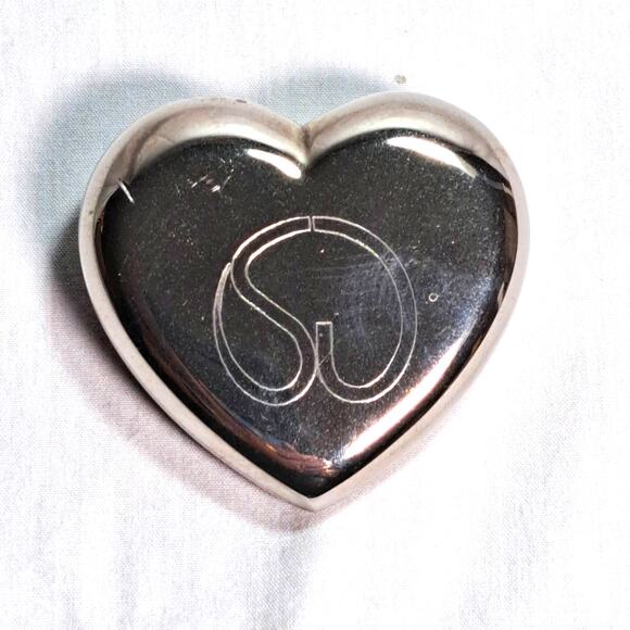 St. John Heart Shaped Paperweight Brass Silver Plate Engraved Discontinued